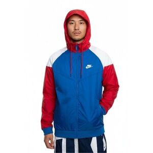 Nike Men's Red and Blue Hooded Windbreaker